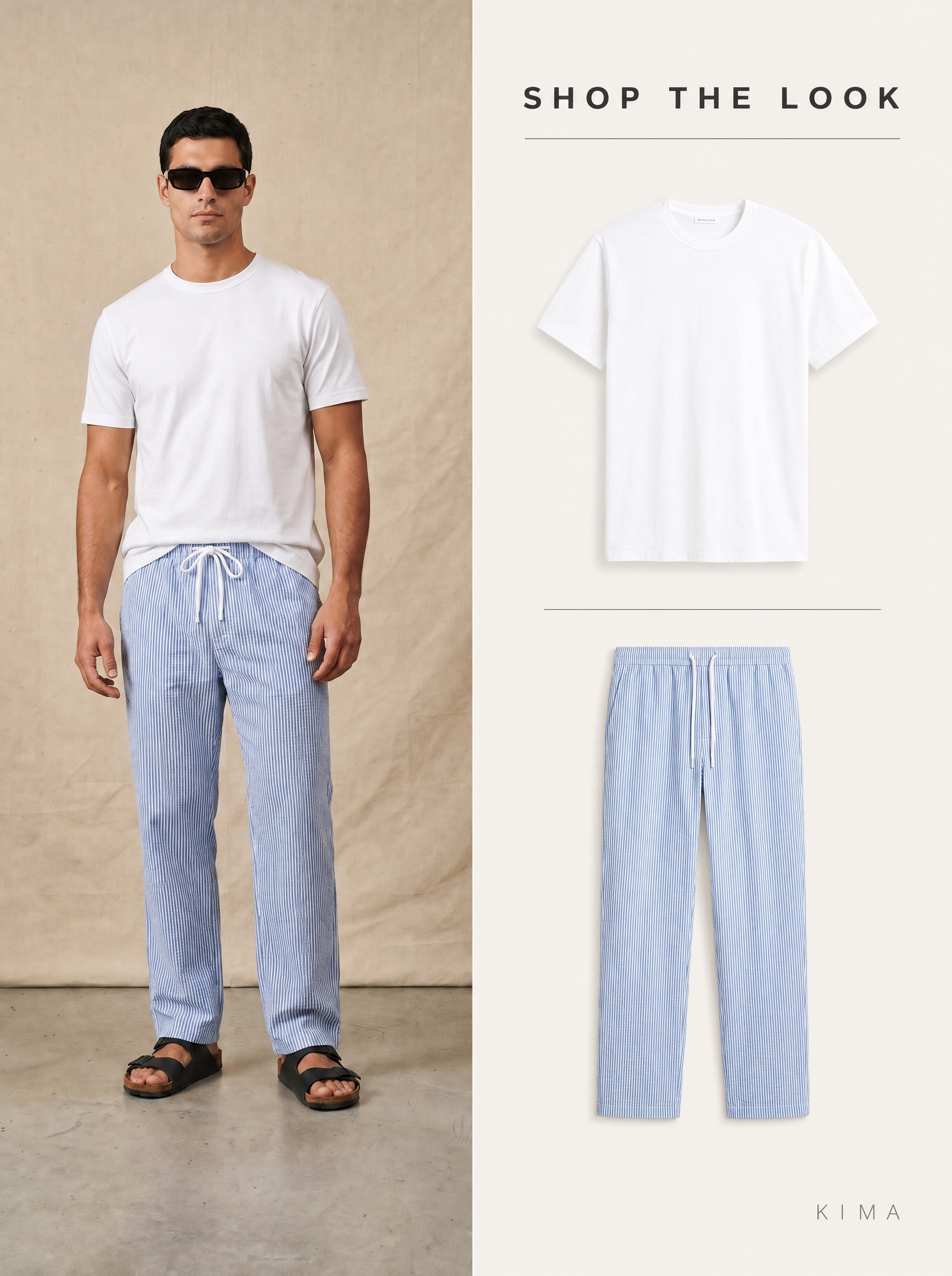 WHITE T SHIRT + STRIPED PANTS