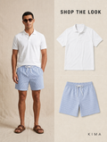WHITE POLO + STRIPED SHORTS