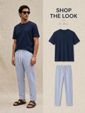 NAVY T SHIRT + STRIPED PANTS
