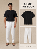 BLACK T SHIRT + WHITE LINEN PANTS