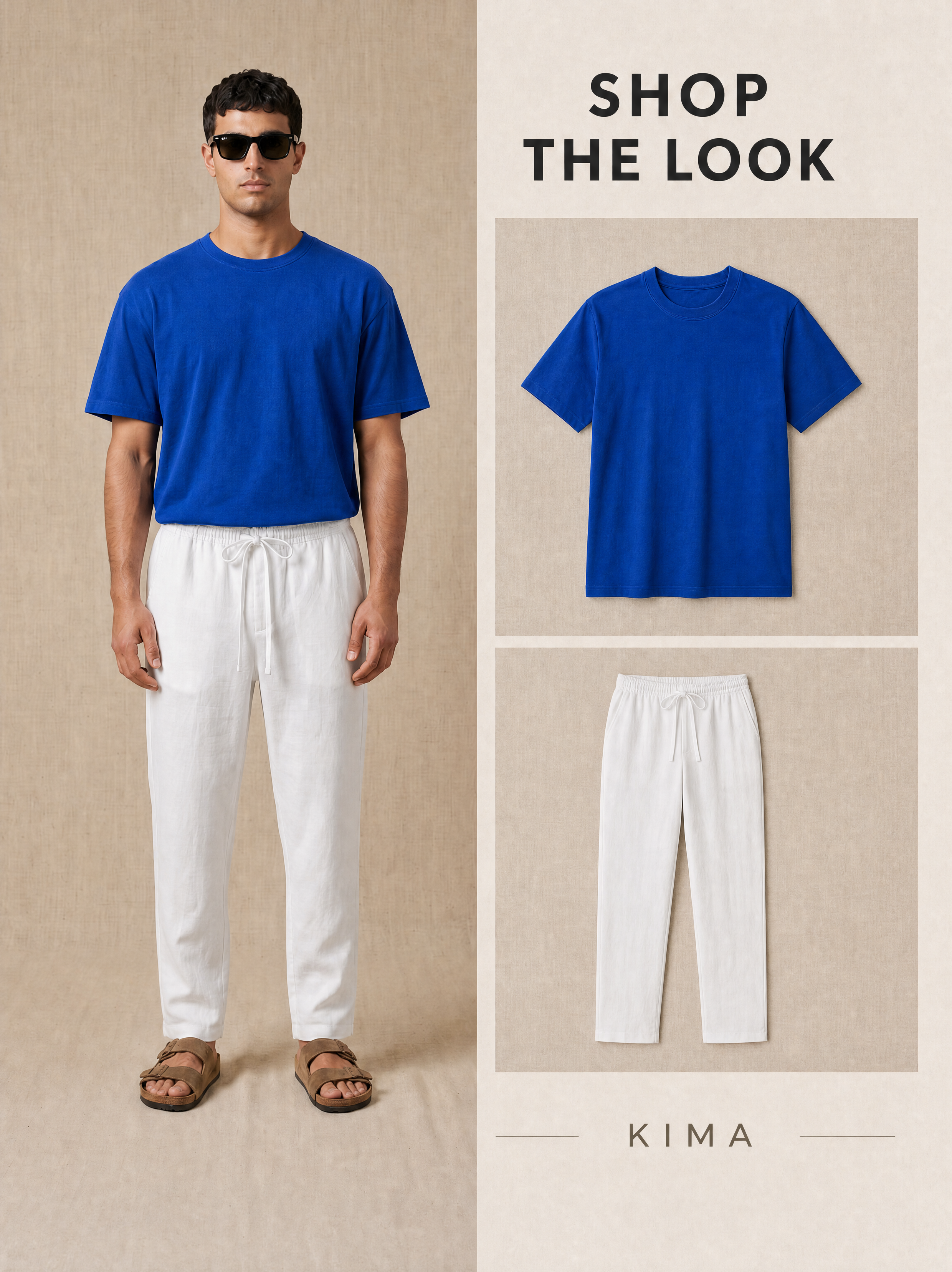 ROYAL BLUE T SHIRT + WHITE LINEN PANTS