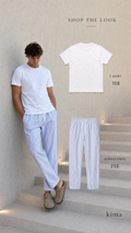 WHITE T SHIRT + STRIPED PANTS