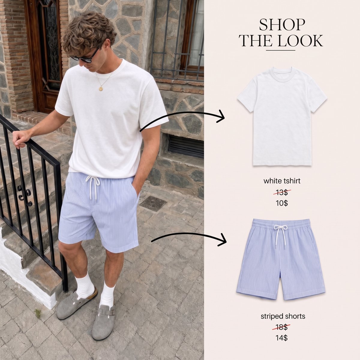 OFFWHITE T SHIRT + STRIPED SHORTS