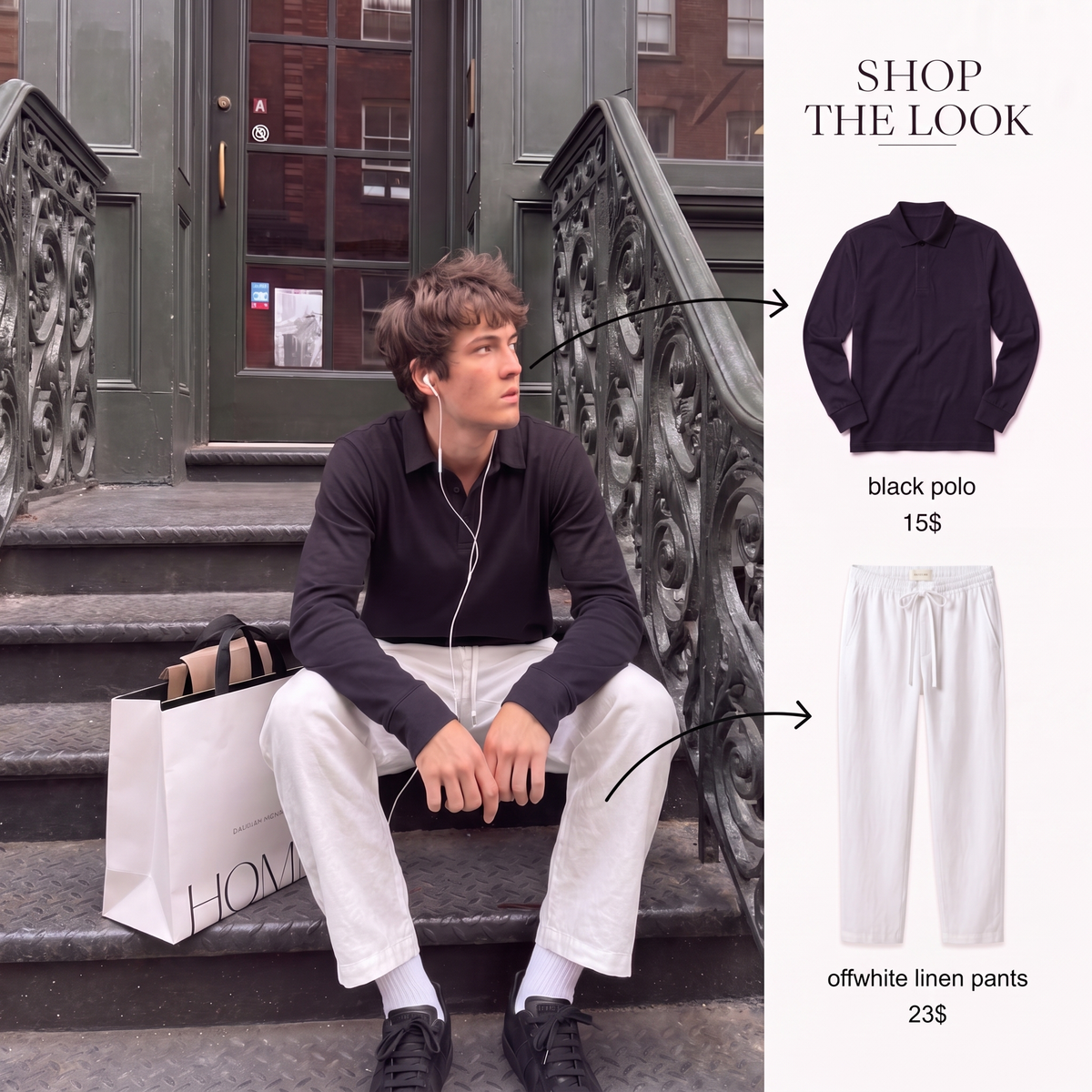 LONG SLEEVE POLO + OFFWHITE LINEN PANTS