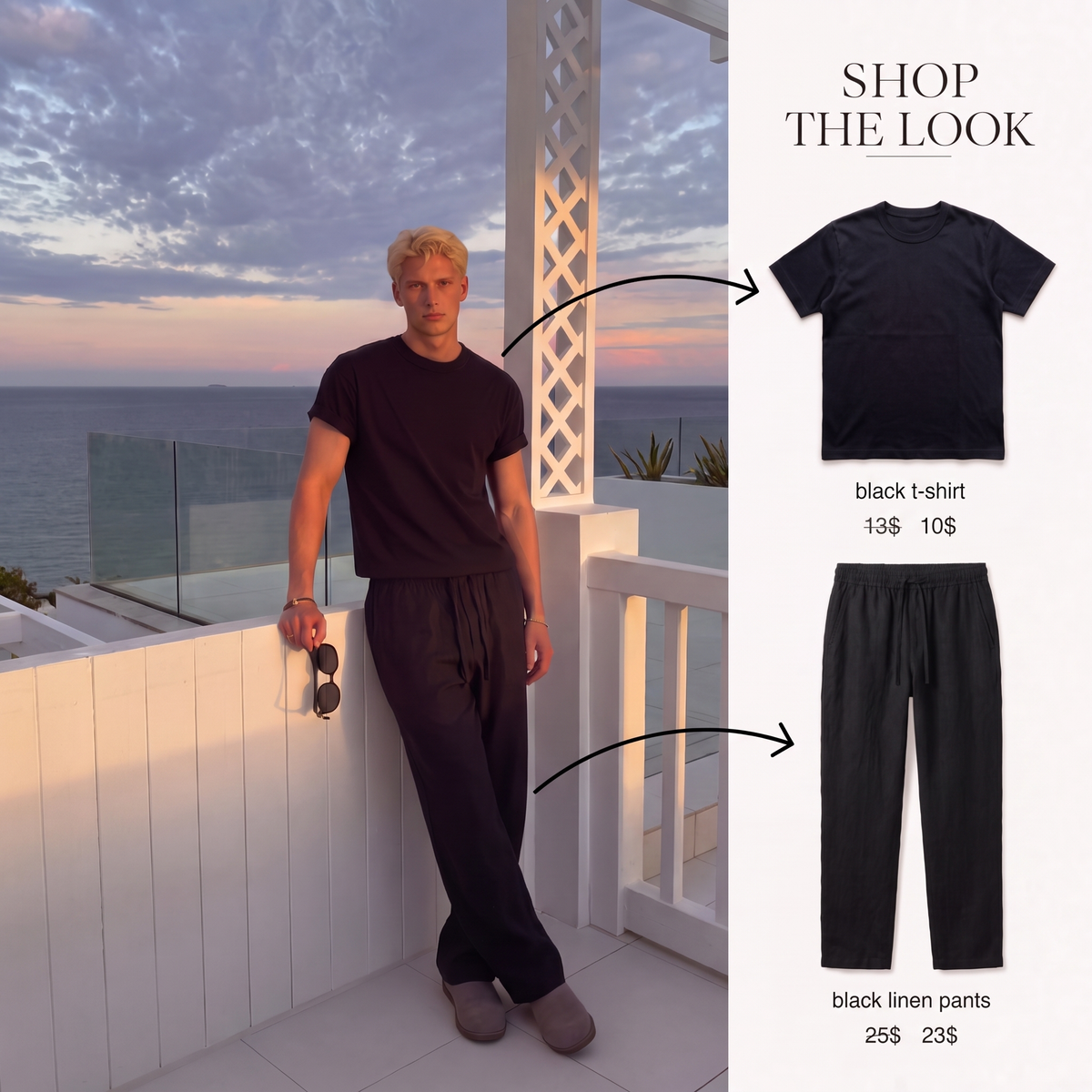 BLACK TSHIRT + BLACK LINEN PANTS