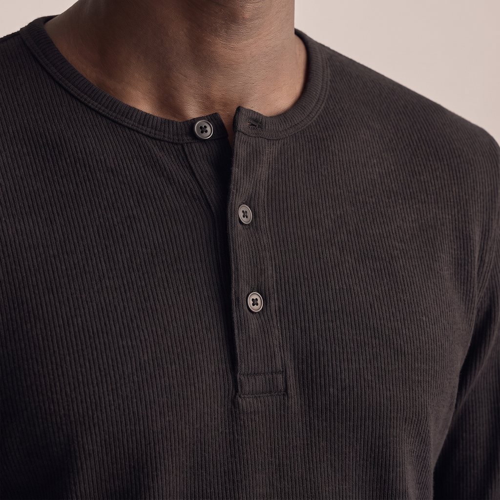 Ribbed Henley — Black