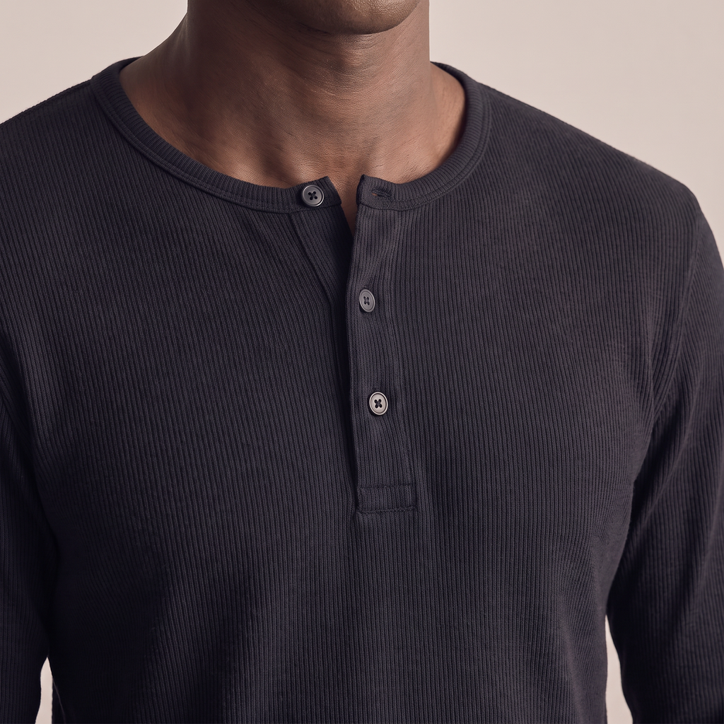 Ribbed Henley — Navy