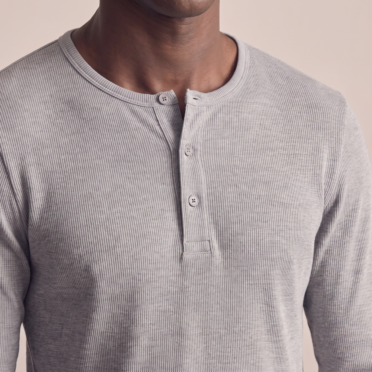 Ribbed Henley — Light Grey