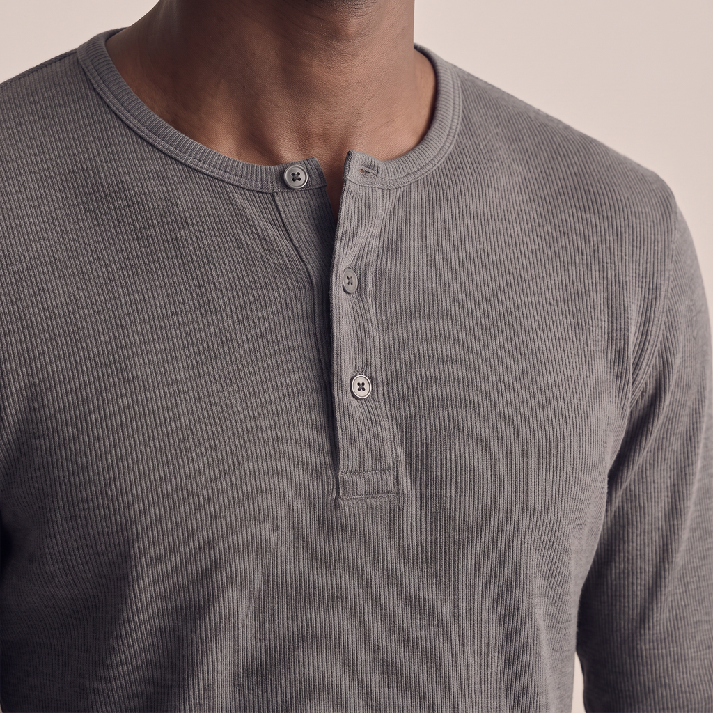 Ribbed Henley — Dark Grey