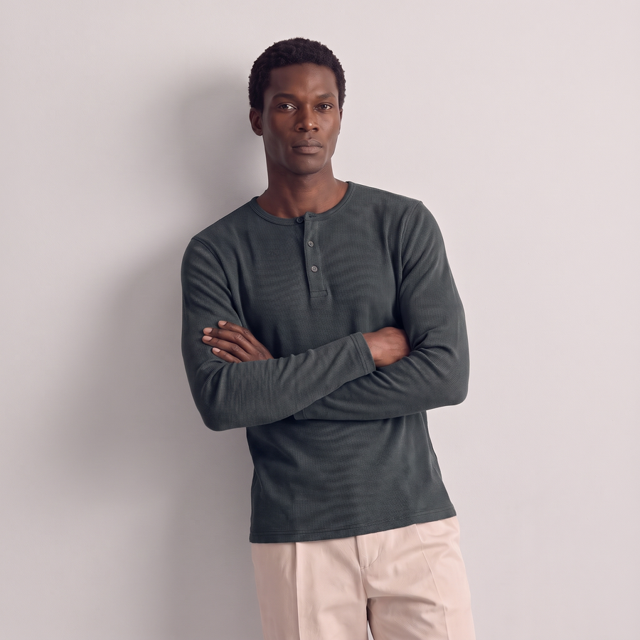 Ribbed Henley — Dark Green