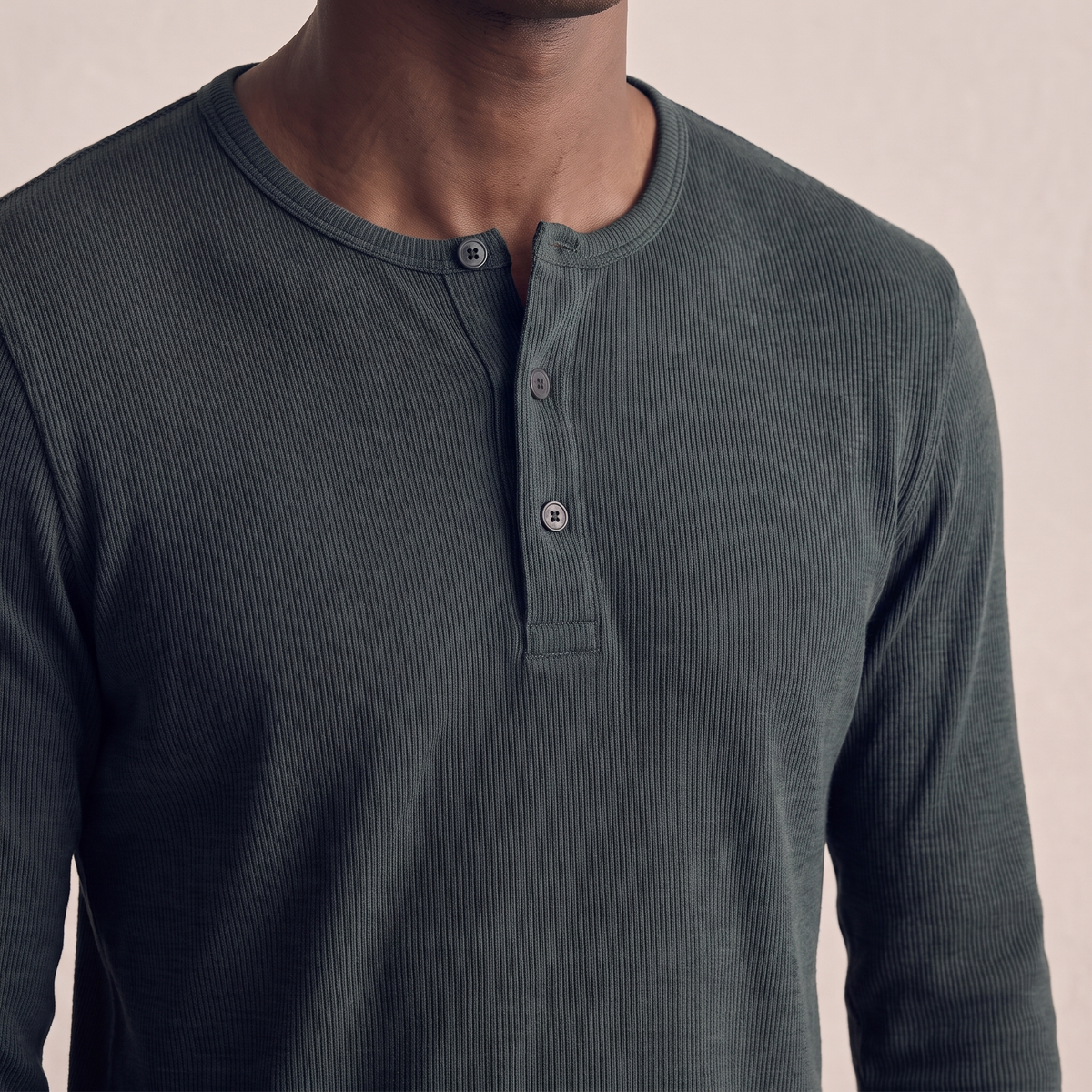 Ribbed Henley — Dark Green